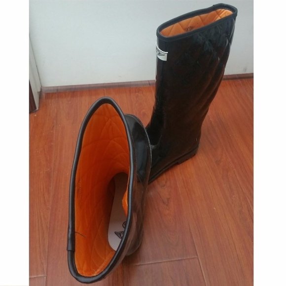 Women's Rainboots, Tall Quilted Rubber Rain Boots, #1411, Black Size 6 - Picture 3 of 4